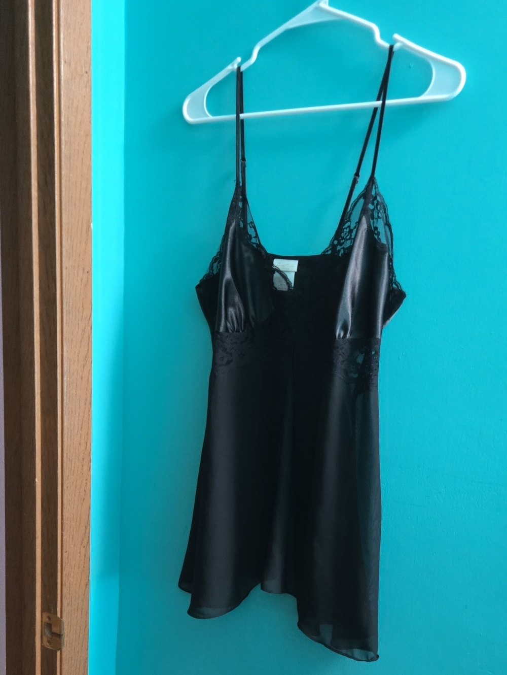 Secret Treasures Black Satin & Lace Babydoll